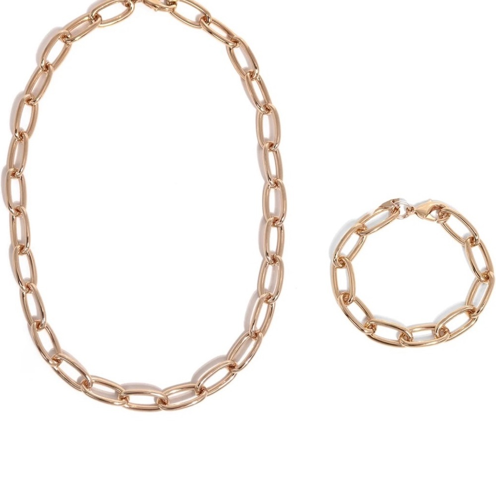 14k 9mm wide Gold Chain necklace bracelet set bundle lot - Picture 3 of 5